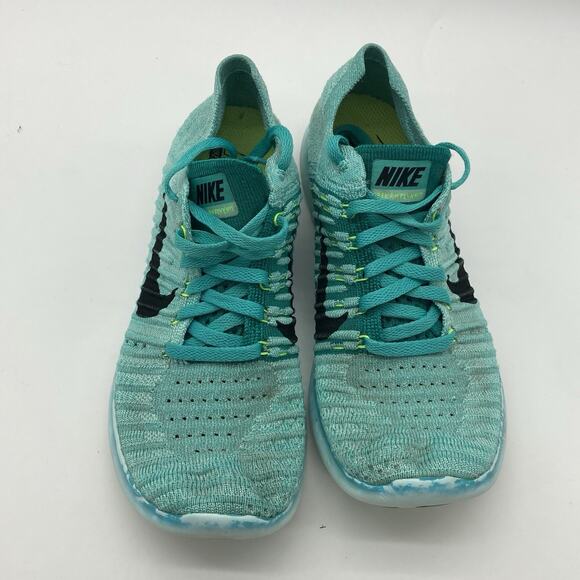 Womens Size 6.5 Nike Free RN Flyknit Hyper Turquoise Running Athletic Sneakers - Picture 3 of 9